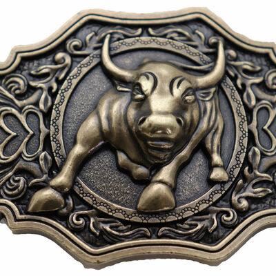 Men antique gold metal belt buckle cowboys western bull rodeo casual jeans pants