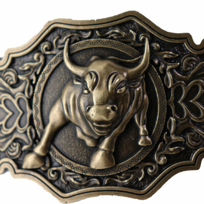 Men antique gold metal belt buckle cowboys western fashion bull rodeo day wear