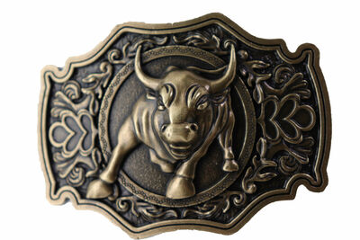 Men Antique Gold Metal Belt Buckle Cowboys Western Fashion Bull Rodeo Day Wear