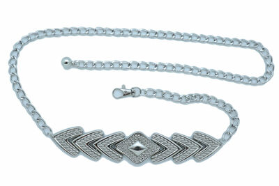 Women Belt Silver Metal Chain Arrowhead Charm Buckle Wrap Around Band Fit XS S M