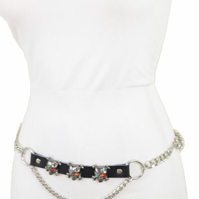 Women belt silver metal chain link skull skeleton pirate charms plus size xl xxl