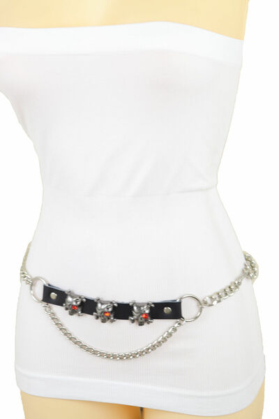 Women Belt Silver Metal Chain Link Skull Skeleton Pirate Charms Plus Size XL XXL