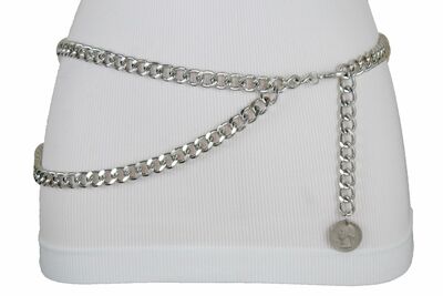 Women Belt Silver Metal Chain Links Money Quarter Coin Charm Las Vegas M L XL