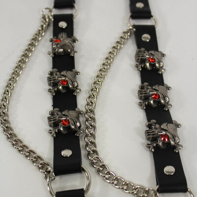 Men biker boots bracelets chain black leather 2 strap skull skeleton pirate band