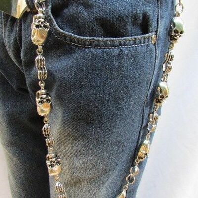 Men biker fashion long metal silver rocker wallet chunky chains thick skulls