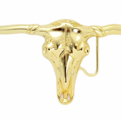 Men biker hood belt buckle gold metal texas long horns cow bull skull fashion 