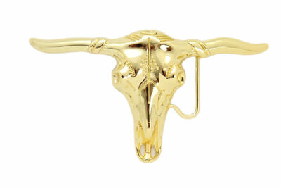 Men Biker Hood Belt Buckle Gold Metal Texas Long Horns Cow Bull Skull Fashion 