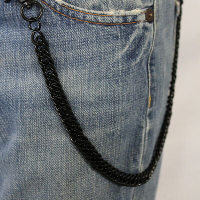 Men black chunky metal thick wallet chain link keychain biker jeans strong