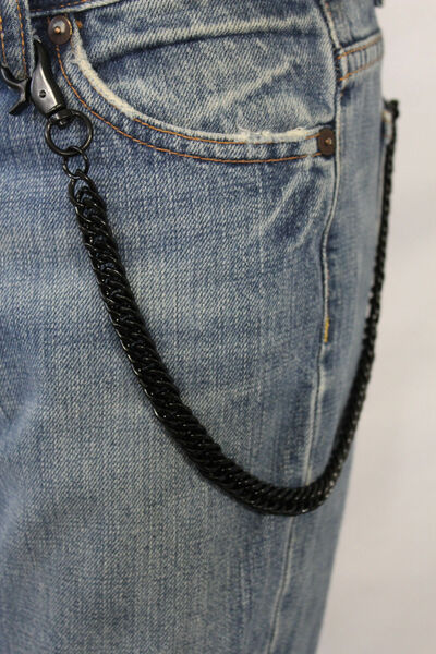 Men Black Chunky Metal Thick Wallet Chain Link KeyChain Biker Jeans Strong