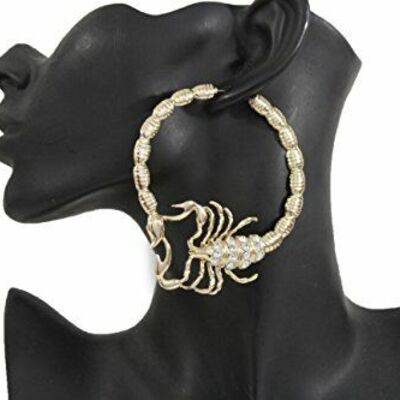 Women big hoop gold metal large fashion earrings scorpion hook beads bling