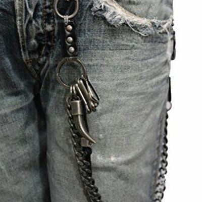 Men black metal strong wallet chain biker jean loop long horn key link clasp