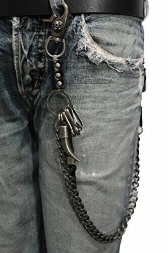 Men Black Metal Strong Wallet Chain Biker Jean Loop Long Horn Key Link Clasp