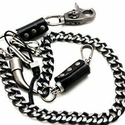 Men black metal wallet chain biker jean long horn key holder clasp heavy duty