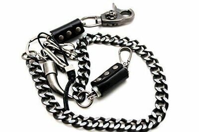 Men Black Metal Wallet Chain Biker Jean Long Horn Key Holder Clasp Heavy Duty