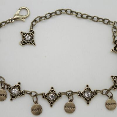 Women biker boot bracelet antique gold metal chain link anklet shoe happy charms