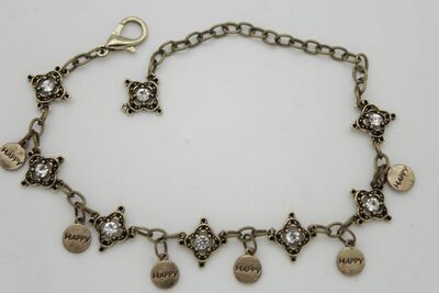 Women Biker Boot Bracelet Antique Gold Metal Chain Link Anklet Shoe Happy Charms