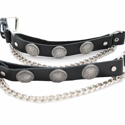 Men boot black faux leather 2 straps biker american eagle bird charm metal chain