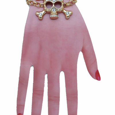 Women biker fashion bracelet gold metal chain skeleton skull charm motorcycle