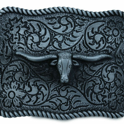 Men buckle silver metal bull square western fashion texas long horn cow tx style