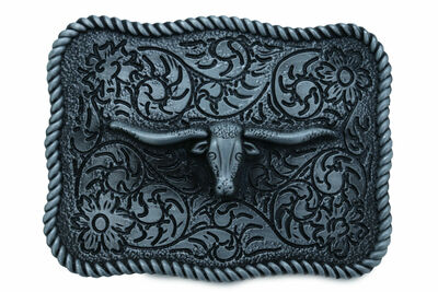 Men Buckle Silver Metal Bull Square Western Fashion Texas Long Horn Cow TX Style