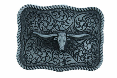 Men Buckle Silver Metal Bull Western Casual Cool Look Texas Long Horn Cow Jeans
