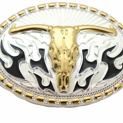 Men buckle silver metal oval western fashion gold bull skull flaming fire texas