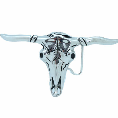 Men casual fashion silver metal belt buckle long horn texas cow bull jeans pant