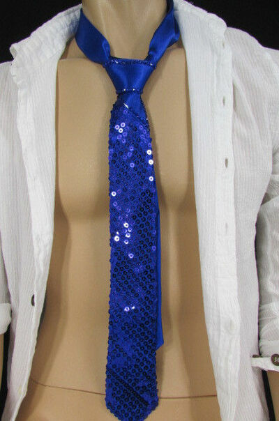 Men Fabric Tuxedo Costume Suit Wedding Neck Tie Sequins Silver Blue White Red