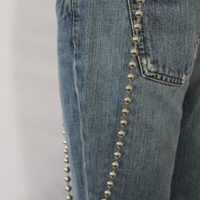 Men long silver metal ball charms wallet chain key chain biker trucker pants