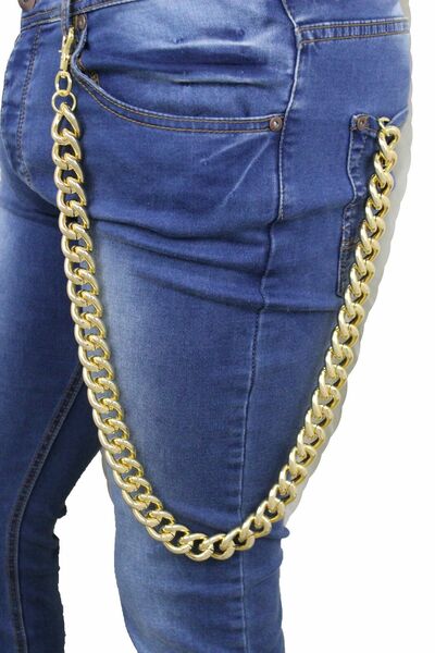 Men Metallic Gold Color Long Wallet Metal Chain Links Jeans Strong Heavy Duty