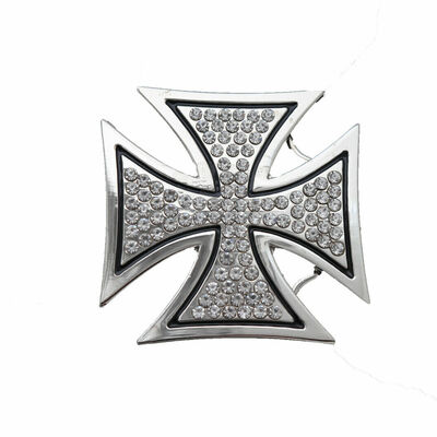 Men rocker cowboys fashion belt buckle silver metal cross religious rhinestones 