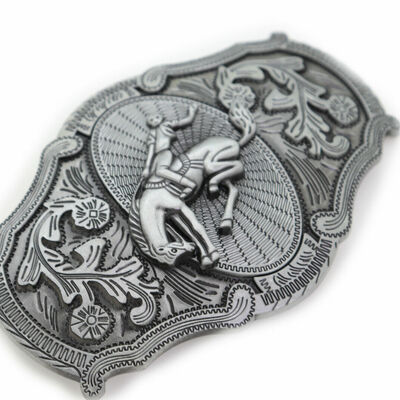 Men silver color metal western belt buckle rodeo horse cowboy long shape casual