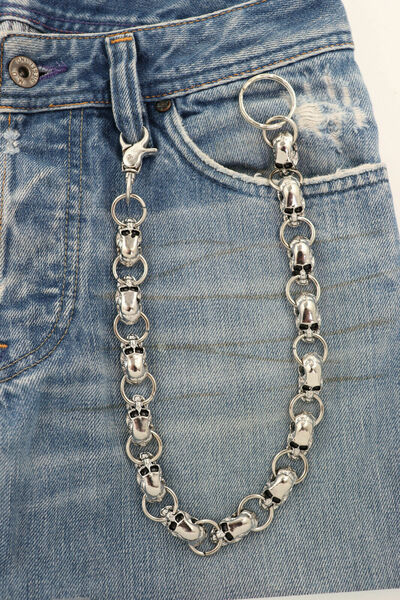 Men Silver Key Wallet Chain Ring Skeleton Skull Charm Rock Motorcycle Biker