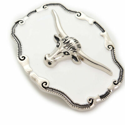 Men silver metal belt buckle fashion texas long horn cow white rodeo bull skull