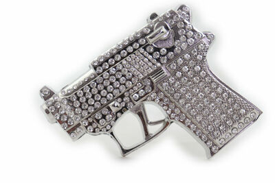 Men Silver Metal Belt Buckle Western Cowboy Fashion Gun Rodeo Pistol Street Bold