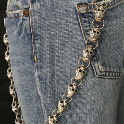 Men silver metal long wallet chains keychain big skulls skeleton biker jeans