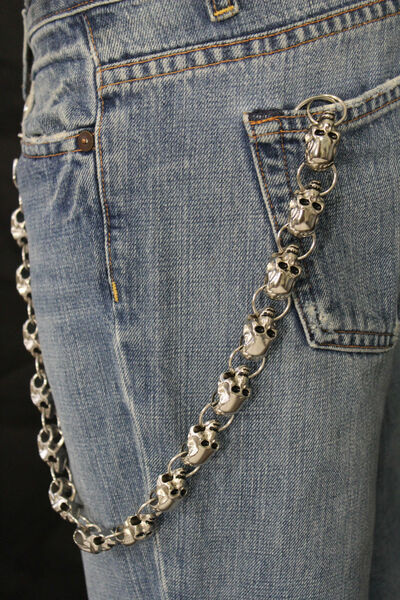 Men Silver Metal Long Wallet Chains KeyChain Big Skulls Skeleton Biker Jeans