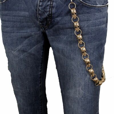 Men wallet chain keychain strong gold metal skeleton skull charms biker trucker