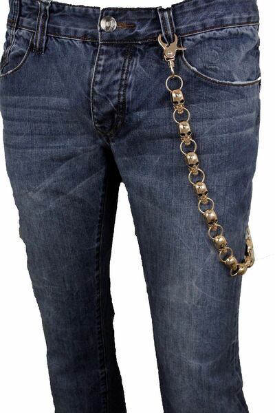 Men Wallet Chain KeyChain Strong Gold Metal Skeleton Skull Charms Biker Trucker
