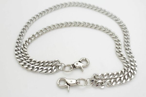 Men Wallet Chains Silver Metal Key Chain Rock Punk Biker 2 Strands Chunky Links