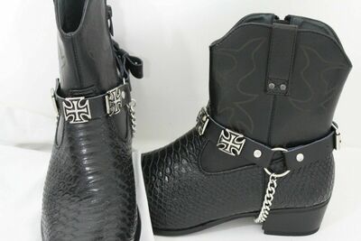 Men Western 2 Boots Straps Silver Metal Chain Cross Charms Motorcycle Accessory