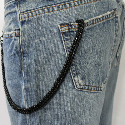 Men women black chunky metal clasp wallet chain short keychain biker jeans bold