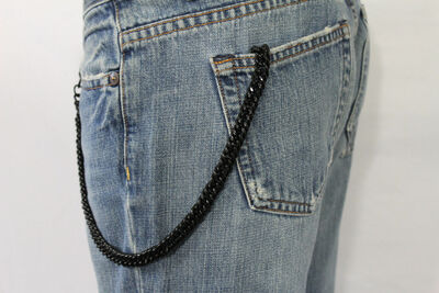 Men Women Black Chunky Metal Clasp Wallet Chain Short KeyChain Biker Jeans Bold