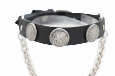 Men Boot Chain Black Faux Leather 2 Straps Bracelet American Eagle Charms
