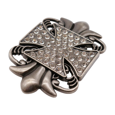 Men women dark silver metal fashion belt buckle fleur de lis cross casual look