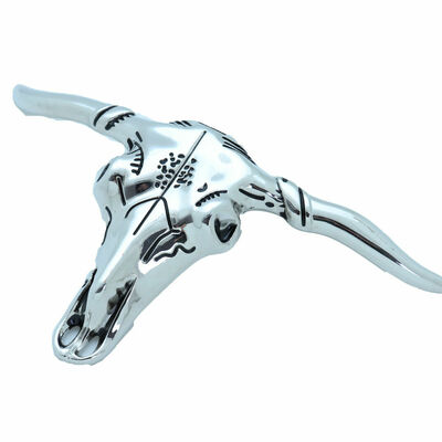 Men women fashion shiny silver color metal belt buckle long horn texas cow bull 