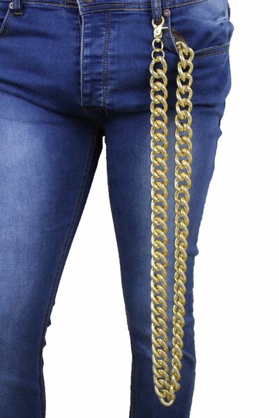 Men Women Gold Chunky Metal Links Extra Very Long Wallet Chain Key Clip Biker