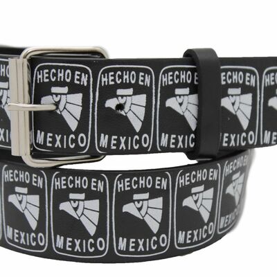 Men women hip waist silver metal buckle black belt white mexico eagle hecho en s