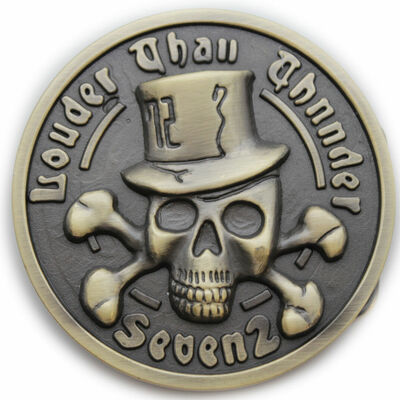 Men women rusty gold metal belt buckle louder than thunder skeleton skull pirate