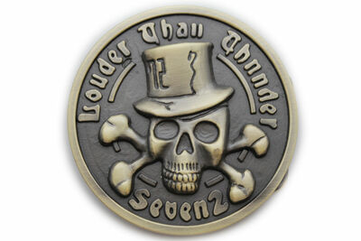 Men Women Rusty Gold Metal Belt Buckle Louder Than Thunder Skeleton Skull Pirate